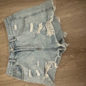 SHEIN Blue Jean Shorts Distressed Frayed Hem